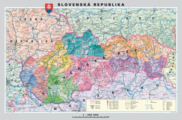 Mapa Slovenskej republiky, obojstranná - DUO, predná strana politická mapa a zadná strana slepá mapa