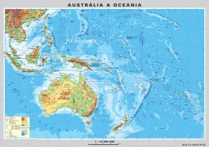 Mapa Austrálie a Nového Zélandu, obojstranná - DUO, predná strana všeobecno-geografická mapa a zadná strana politická mapa