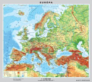 Mapa Európy, obojstranná - DUO, predná strana všeobecno-geografická mapa a zadná strana politická mapa