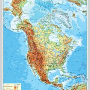 Mapa Severnej Ameriky, obojstranná - DUO, predná strana všeobecno-geografická mapa a zadná strana politická mapa