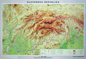 Mapa Slovenskej republiky, obojstranná - DUO, predná strana všeobecno-geografická mapa a zadná strana slepá mapa